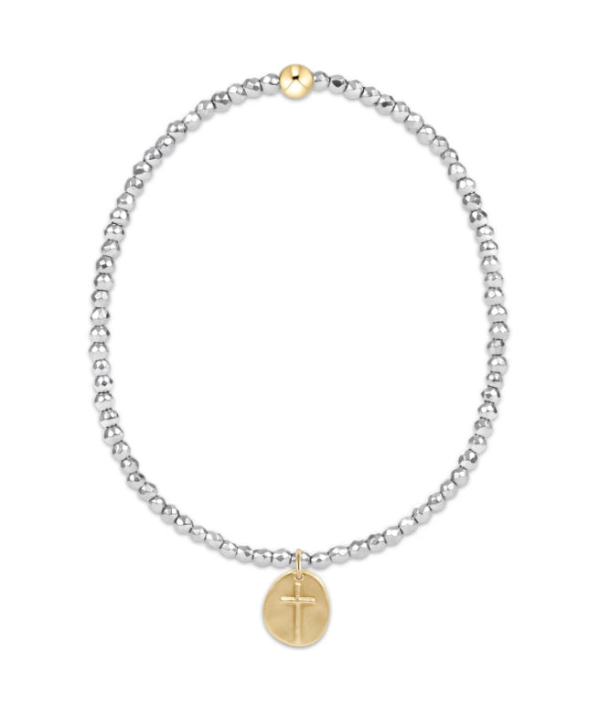 Silver Faceted Hematite 2mm Bead Bracelet- Inspire Gold Charm