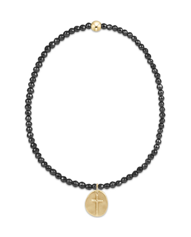 Faceted Hematite 2mm Bead Bracelet- Inspire Gold Charm