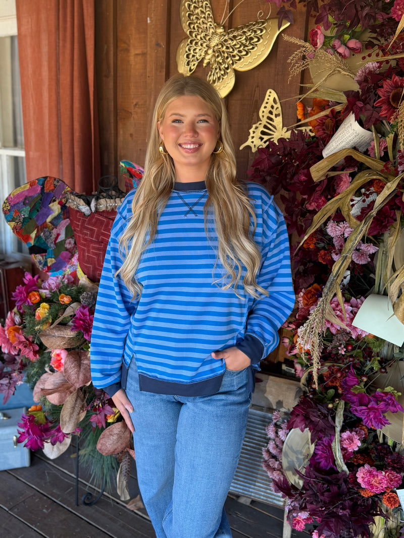 Annie Blue Striped Long Sleeve Top
