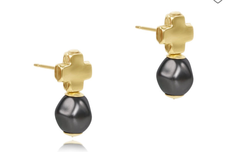 Signature Cross Gold Stud - Classic Pearl Dark Grey
