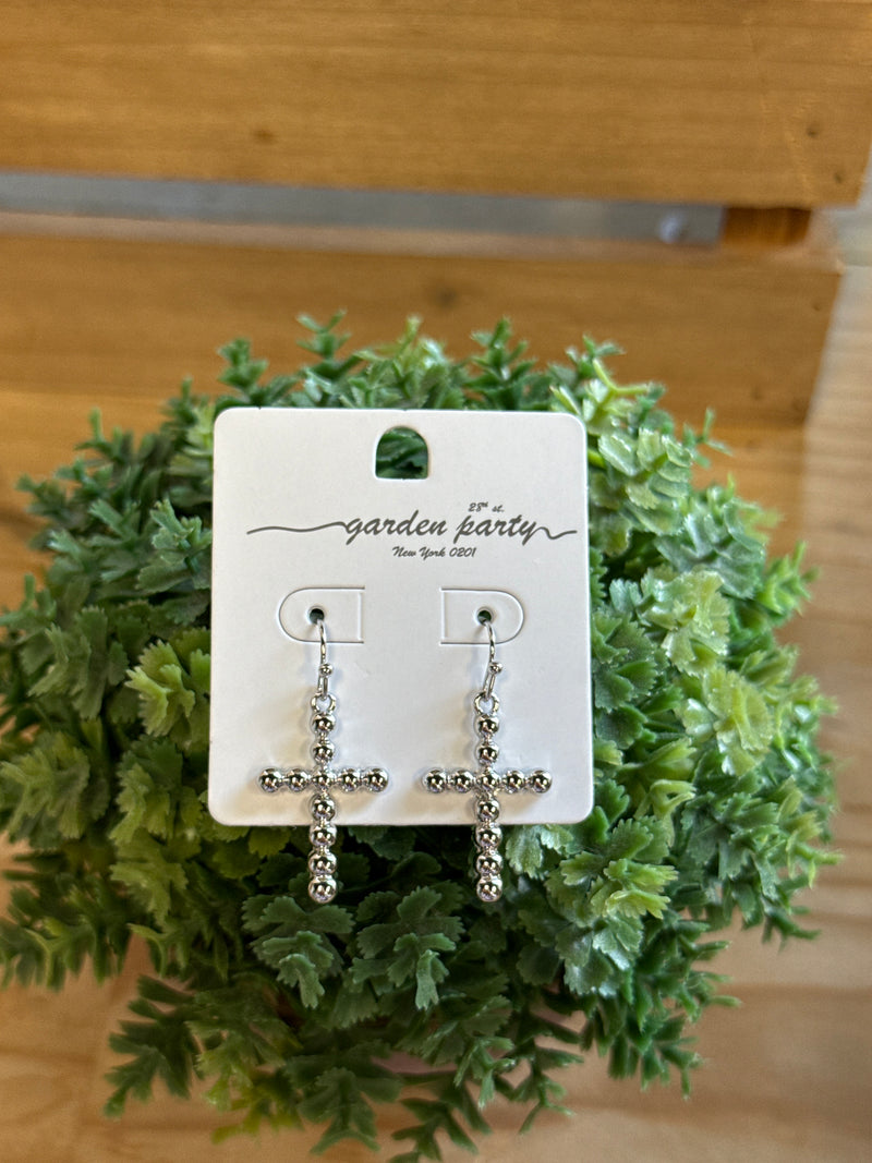 Silver Bubble Cross Earring