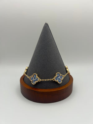 Blue Toile Clover Bracelet