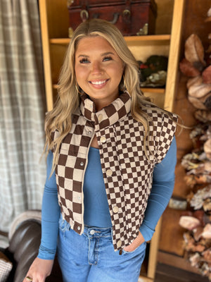 Checkered Cropped Puffer Vest