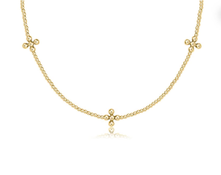 15" choker signature cross gold pattern 2mm bead - classic beaded signature cross gold - 3mm bead gold