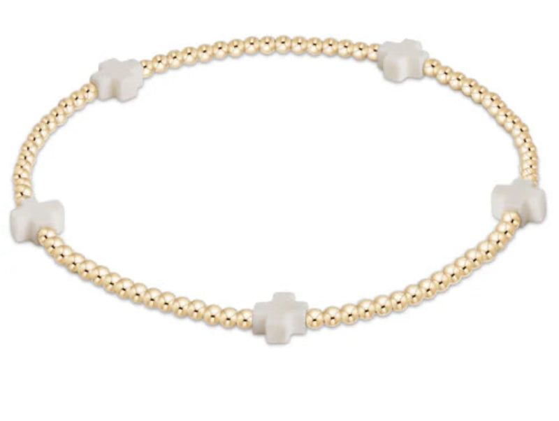 Signature Cross Small Gold Pattern 2mm Bead Bracelet