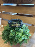 Black Natural Stone & Gold Three Row Cross