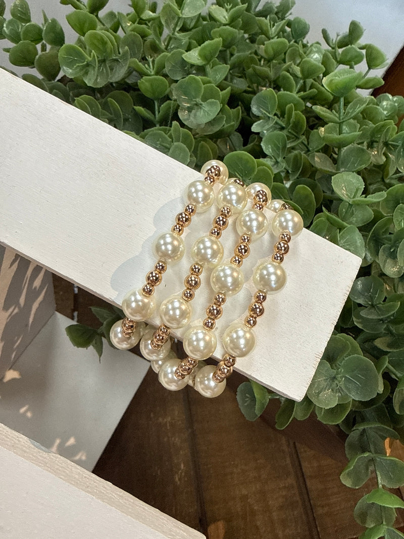 Set Of 4 10mm & 4mm Pearl Stretch Bracelets