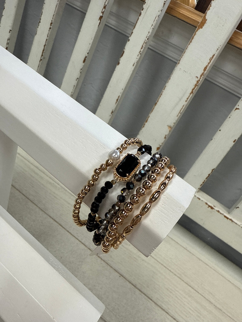 Set Of 5 Crystal Stretch Bracelets