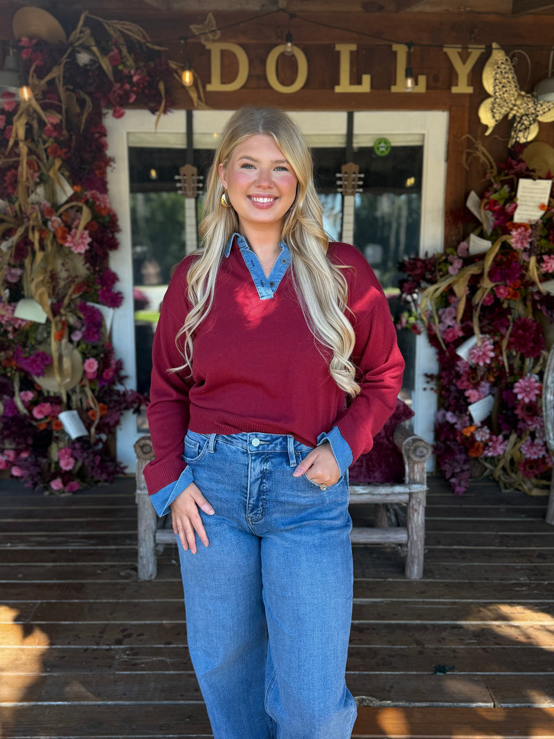 Denim Trim Knit Sweater