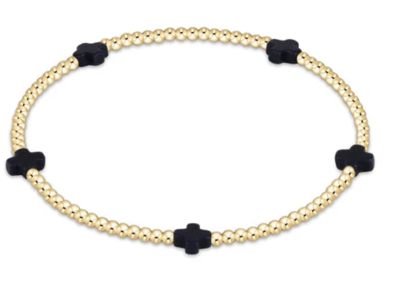 Signature Cross Small Gold Pattern 2mm Bead Bracelet