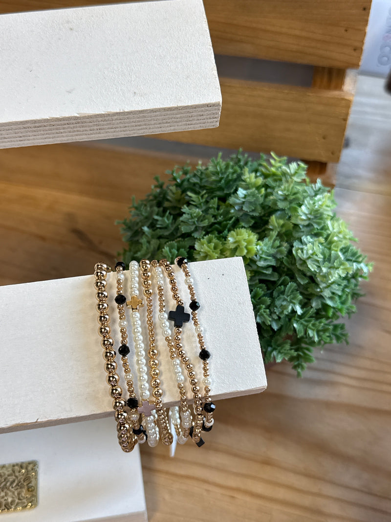 Black Cross Stretch Bracelet Set