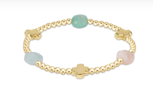 Signature Cross Admire Gold Pattern 3mm Bead Bracelet