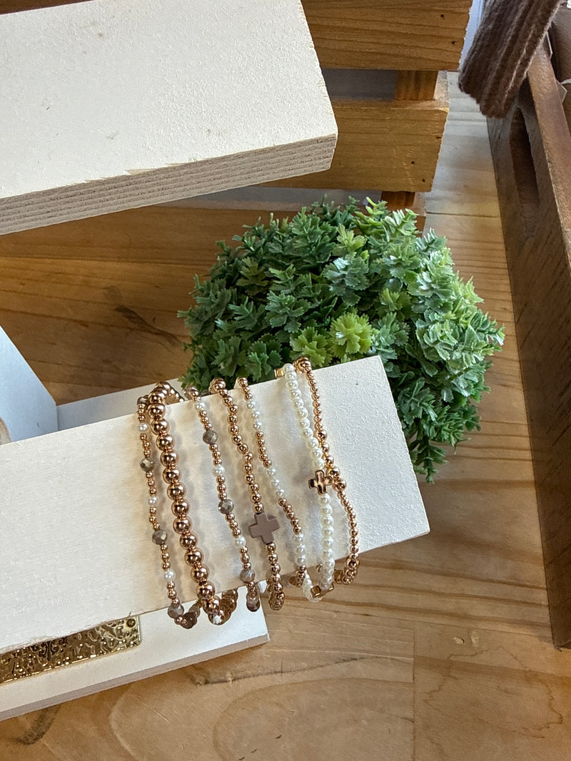 Brown Cross Stretch Bracelet Set