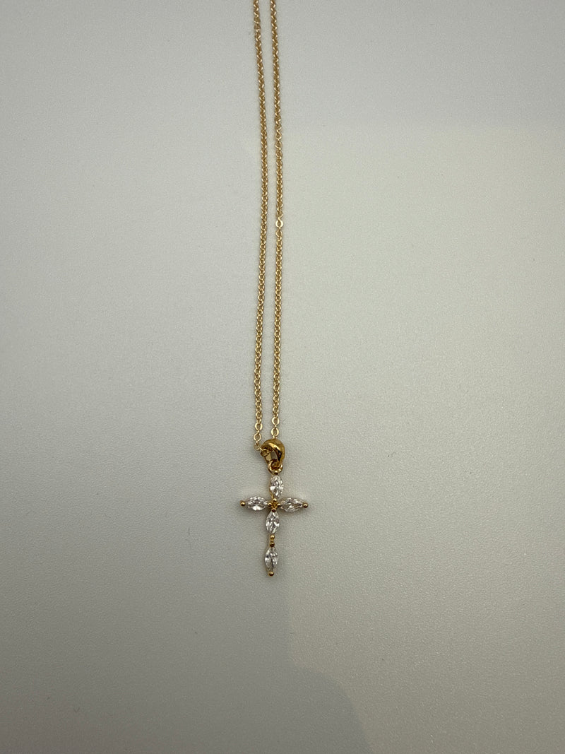 Silver Beaded Cross Necklace ￼