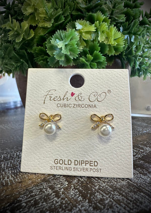 CZ Bow & Pearl Studs