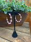 Gold Beaded With Pink Crystal 2” Hoop Earrings