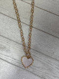 Gold Chain With Studded Pearlized Heart Charm 16-18” Necklace