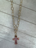 Silver Open Circle Metal With Gold Cross 18” Necklace