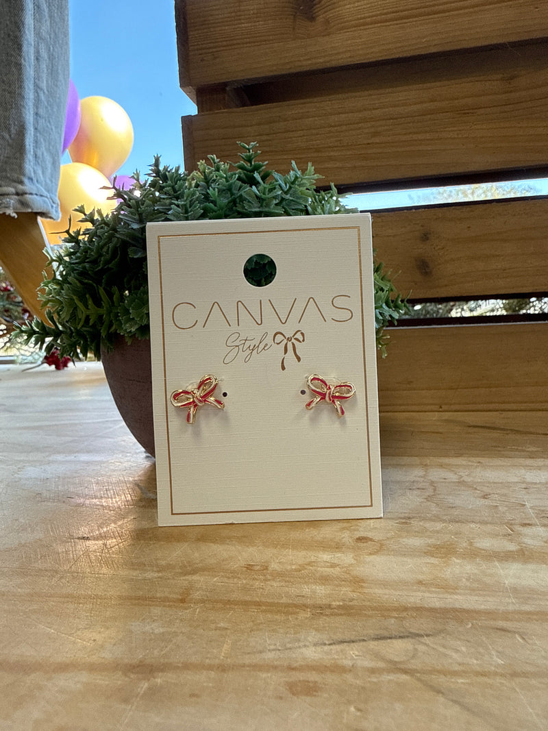 Candy Cane Bow Stud Earrings
