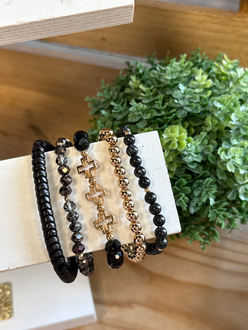 Black Cross Bracelet Stretch Set