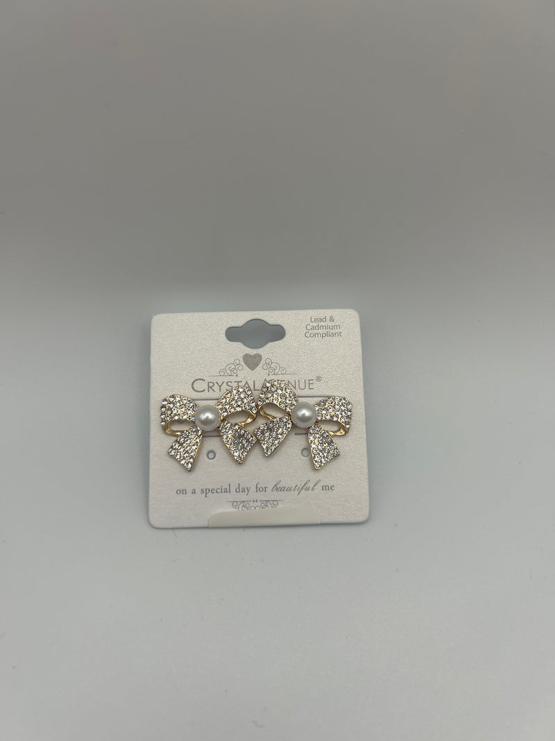 Diamond Bow Earrings/Pearl