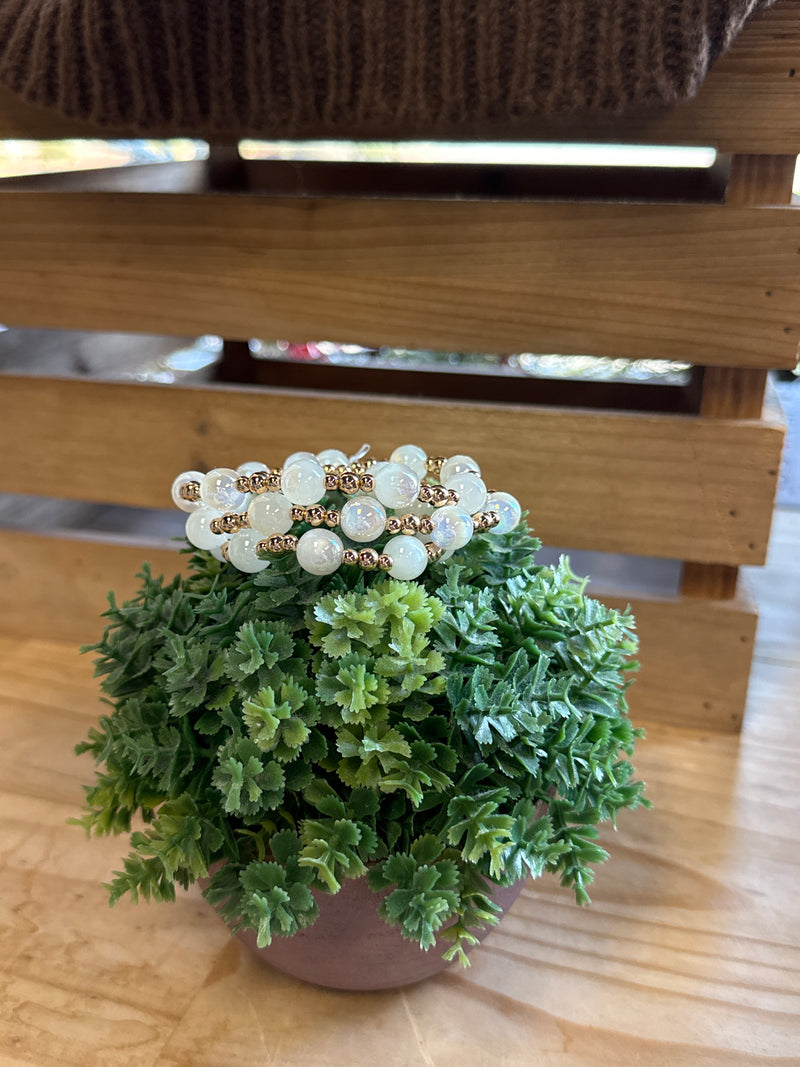 Set of 3 10mm White Candy Bracelet Set