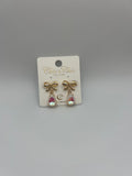 Pink Iridescent Drop Bow Earring