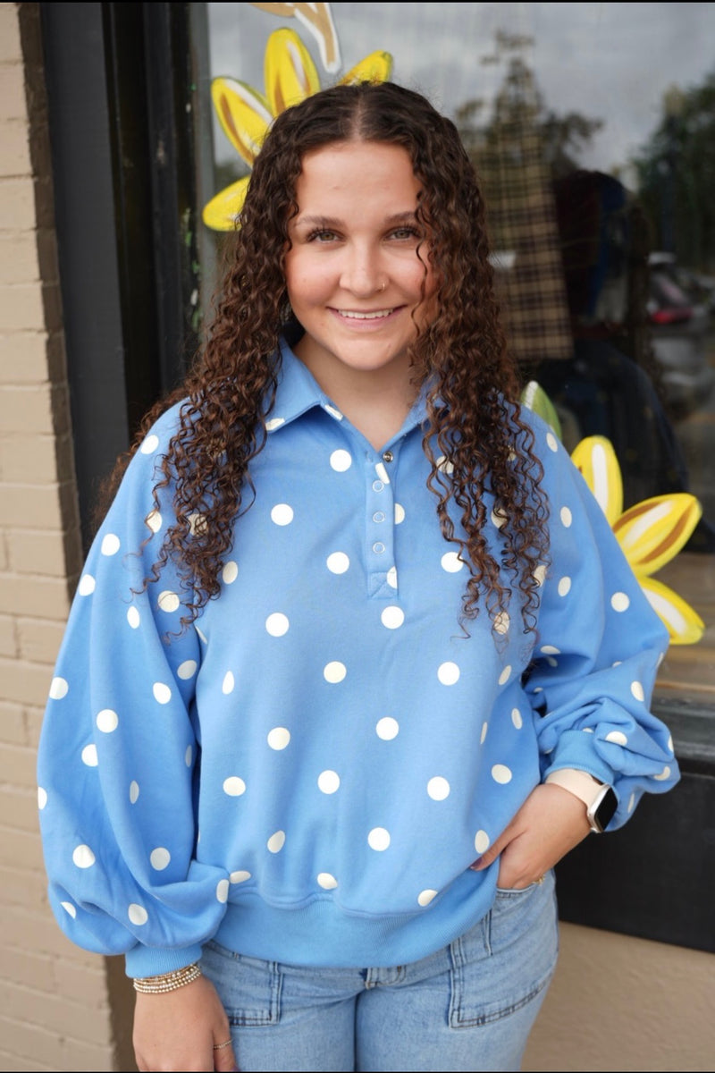 Emily Polka Dot Quarter Zip Sweatshirt