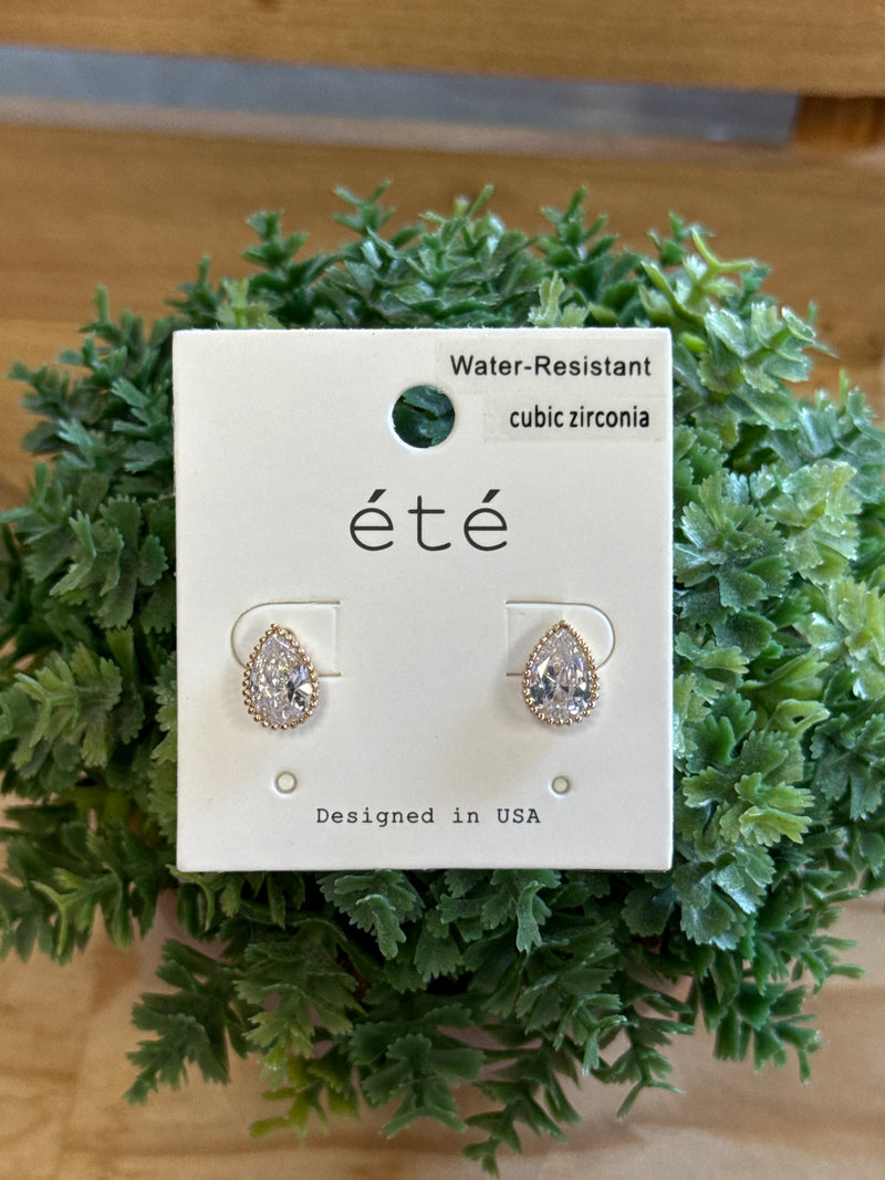Small CZ Stud Teardrop Earring