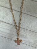 Hammered Gold Chain With Hammered Cross 16-18” Necklace