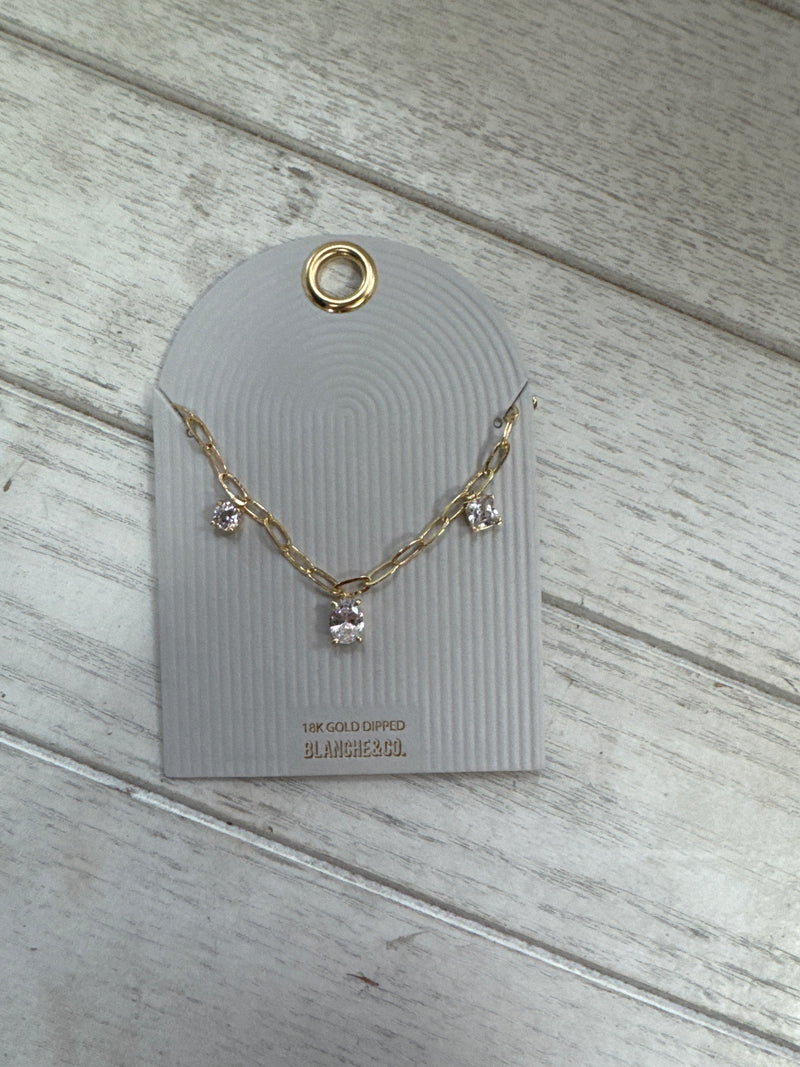 Gold Chain With Clear Rhinestone 16-18” Necklace