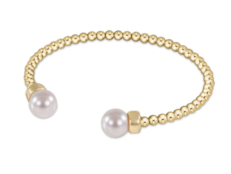 Classic Gold 3mm Bead Cuff - Pearl
