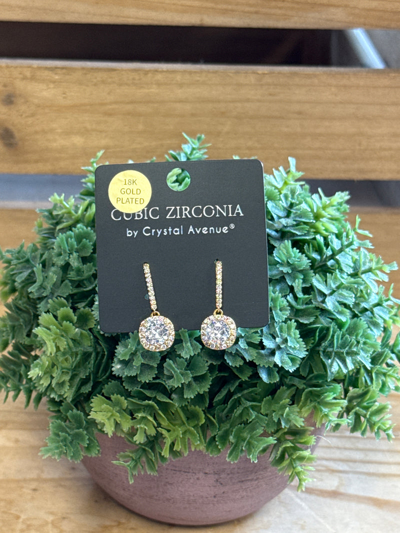 CZ Rhinestone Gold Fishhook Drop