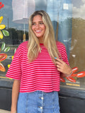 Teagan Striped Cropped Round Neck Top