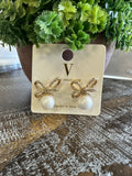 Linked Pearl & CZ Double Bow Earrings