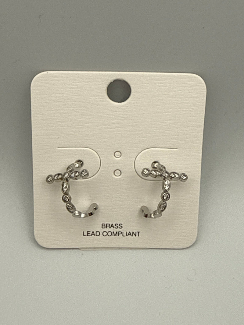 Marquise Cross Silver Hoops