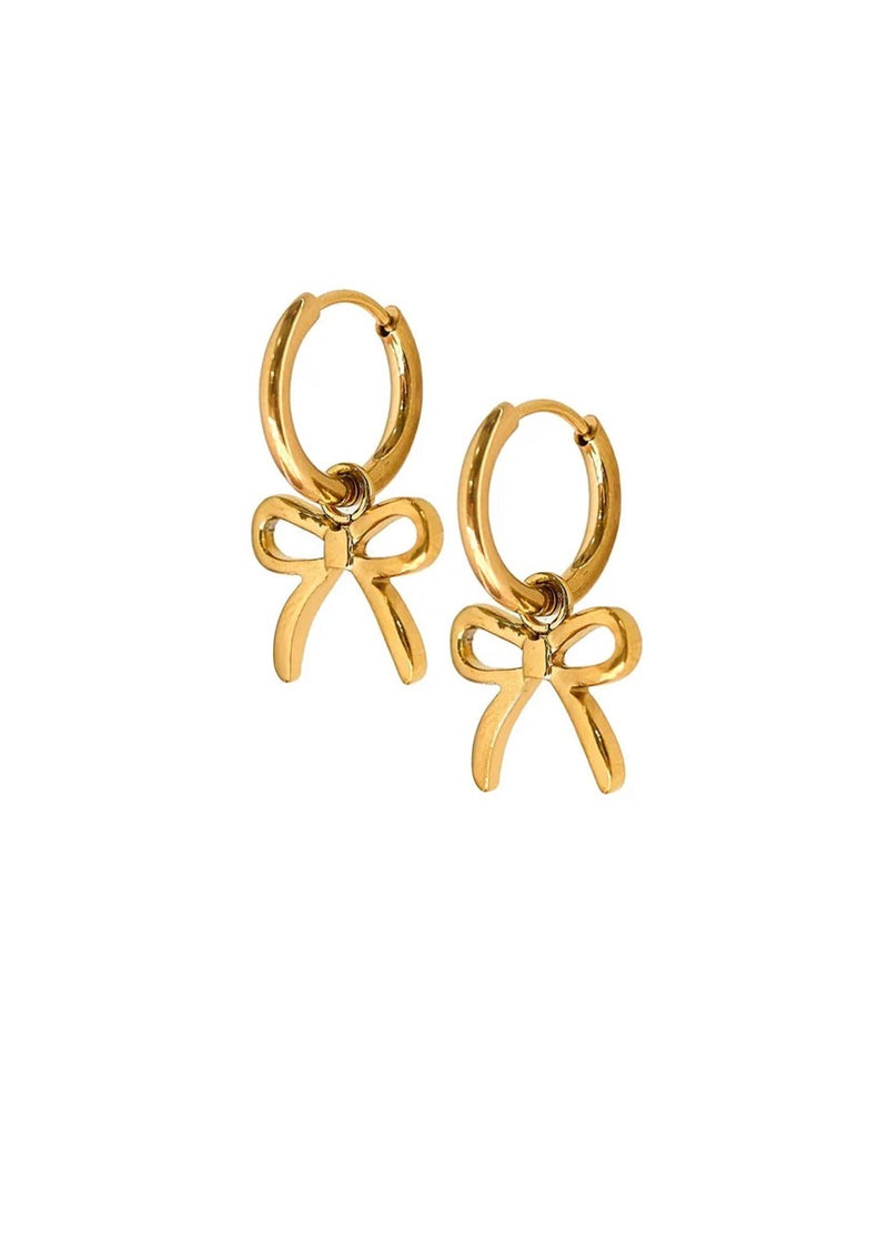 Huggie Charm Earrings- Sadie Bow Gold
