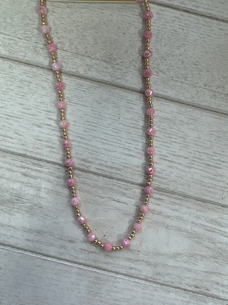 Gold & Pink Crystal Beaded 16-18” Necklace
