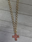 Shiny Gold Open Toggle Chain With Hammered Gold Cross 17” Necklace