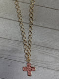 Shiny Gold Open Toggle Chain With Hammered Gold Cross 17” Necklace