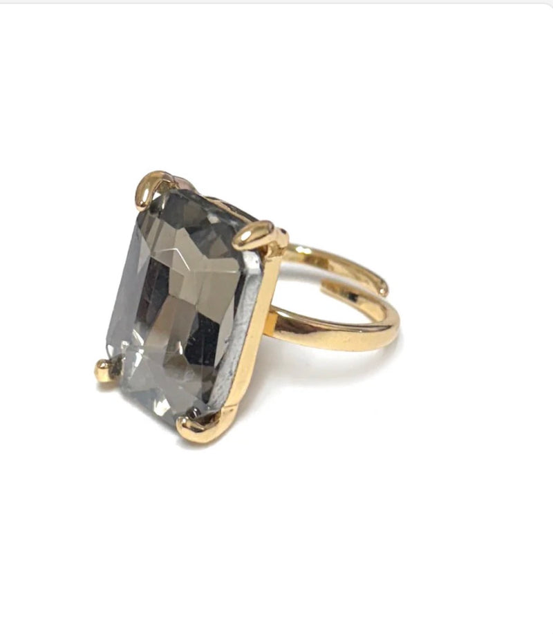 Brown Topaz Stone Rectangle Stone Adjustable Ring