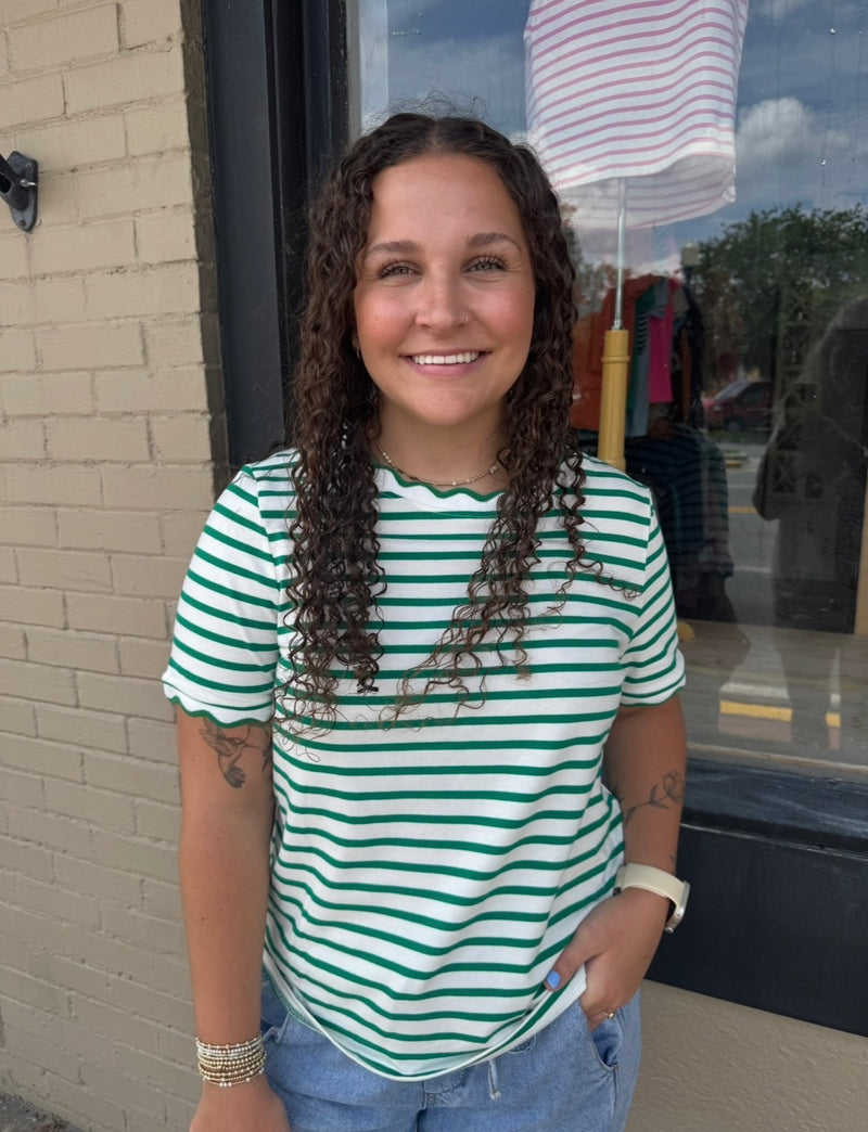 Millie Green Scalloped Top