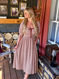 Soft Square Neck Gingham Midi Dress