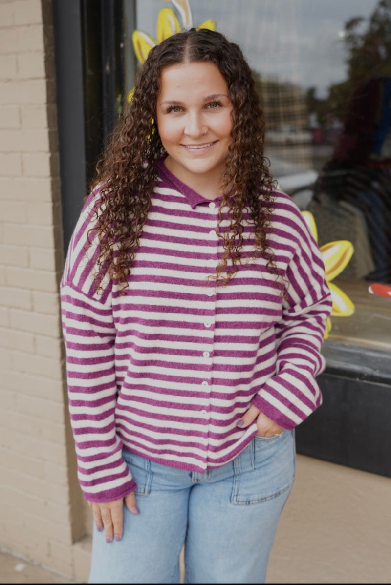 Cora Long Sleeve Striped Cardigan