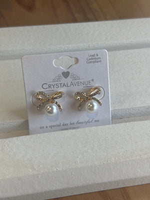 Pearl & Crystal Bow Stud Earrings