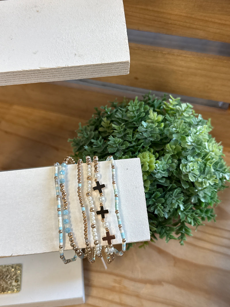 Turquoise Cross Stretch Bracelet Set