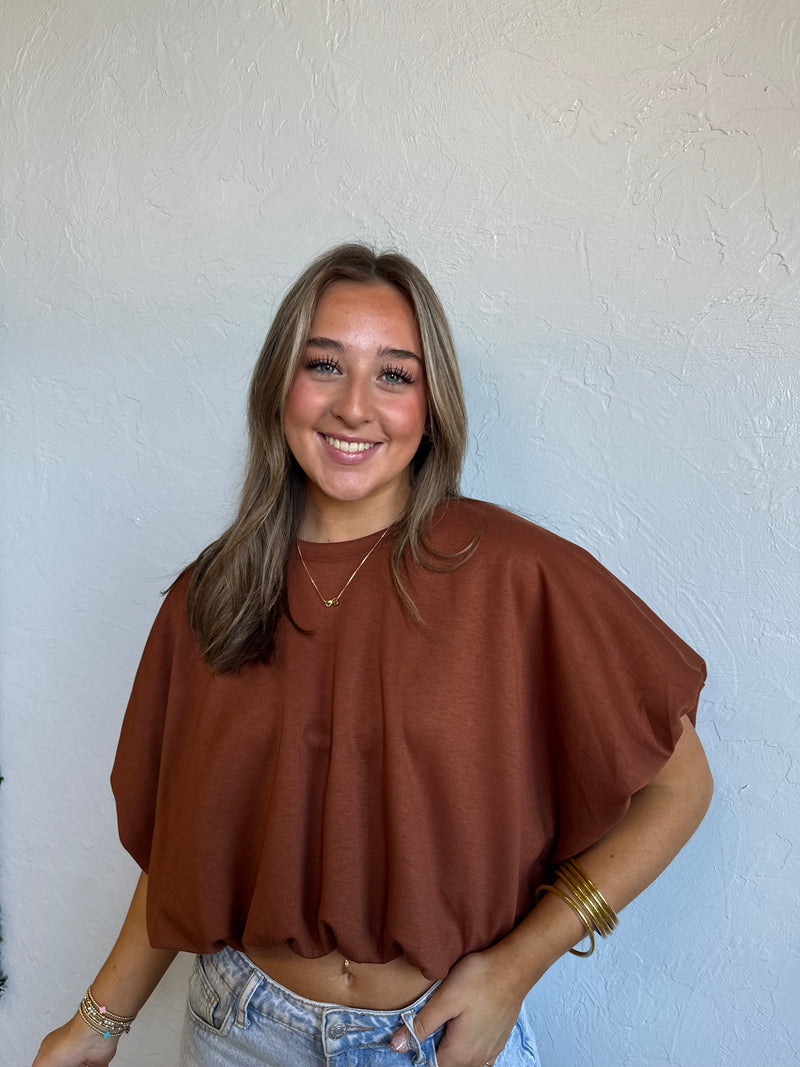 Caramel Jersey Bubble Hem Top