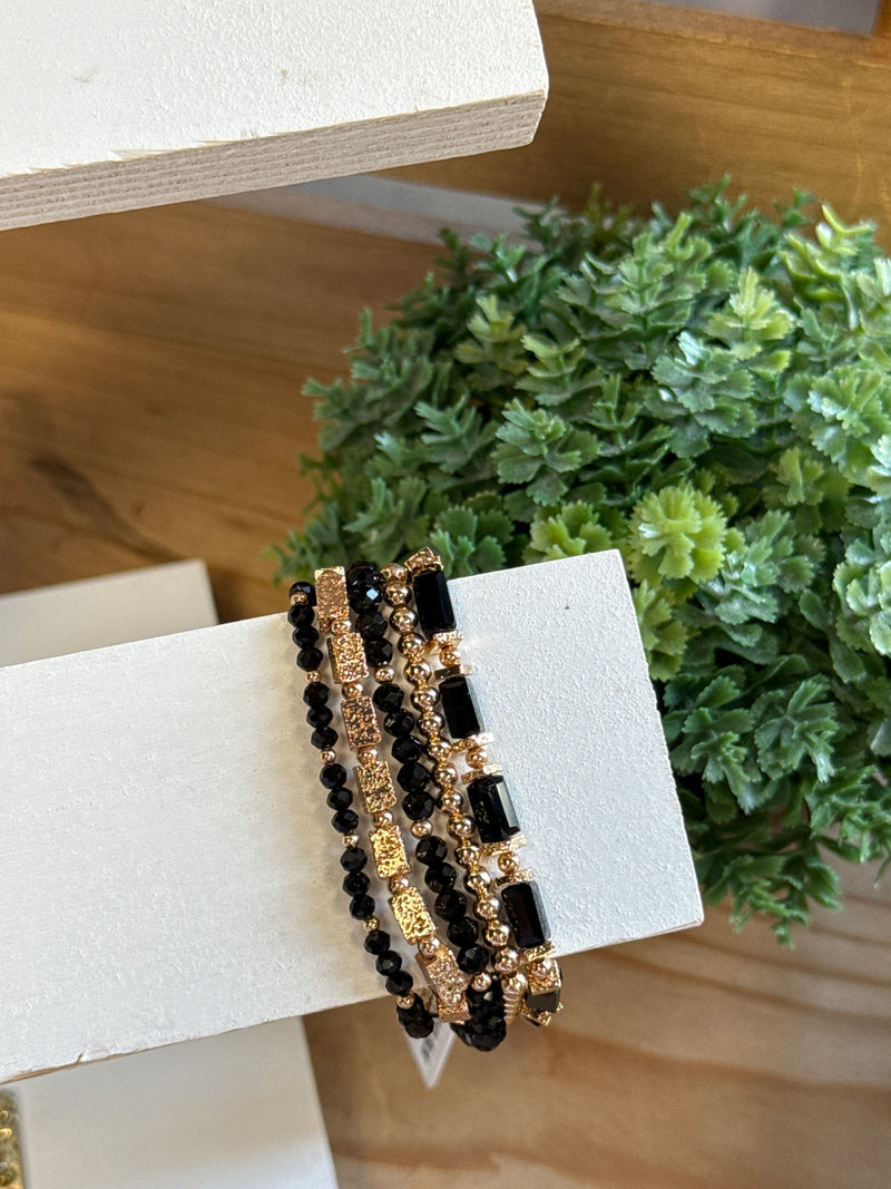 Black & Gold Set of Stretch Bracelets
