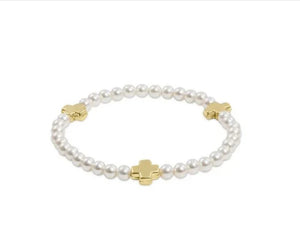 Signature Cross Pearl Pattern 4mm Bead Bracelet - Gold