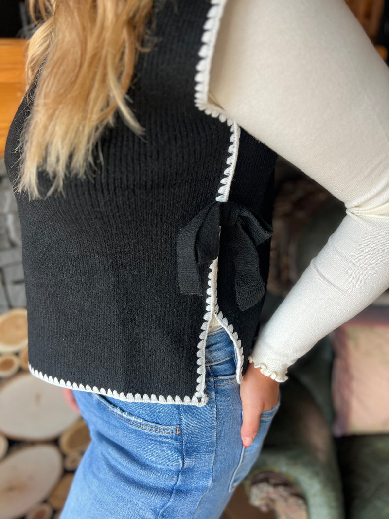 Mock Neck Contrast Side Tie Sweater